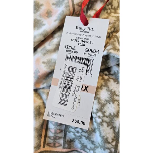 NWT Ruby Rd. Womens 2X Top Asymmetrical 3/4 Sleeves Stretch Keyhole Neck READ - Picture 10 of 13